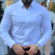 Men's Casual Slim-Fit Solid-Color Premium Shirt