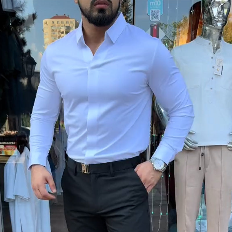 Men's Casual Slim-Fit Solid-Color Premium Shirt