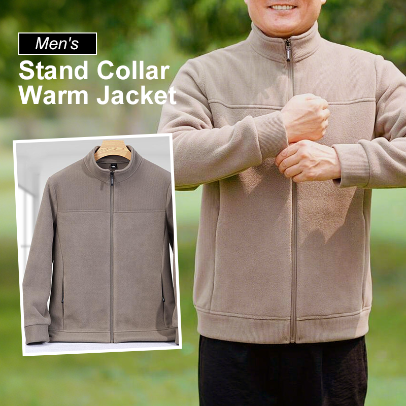 Men's Casual Patchwork Stand Collar Warm Jacket