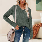 🍂Autumn Hot Sale 53% OFF🔥Women's V Neck Long Sleeve Solid Sweater