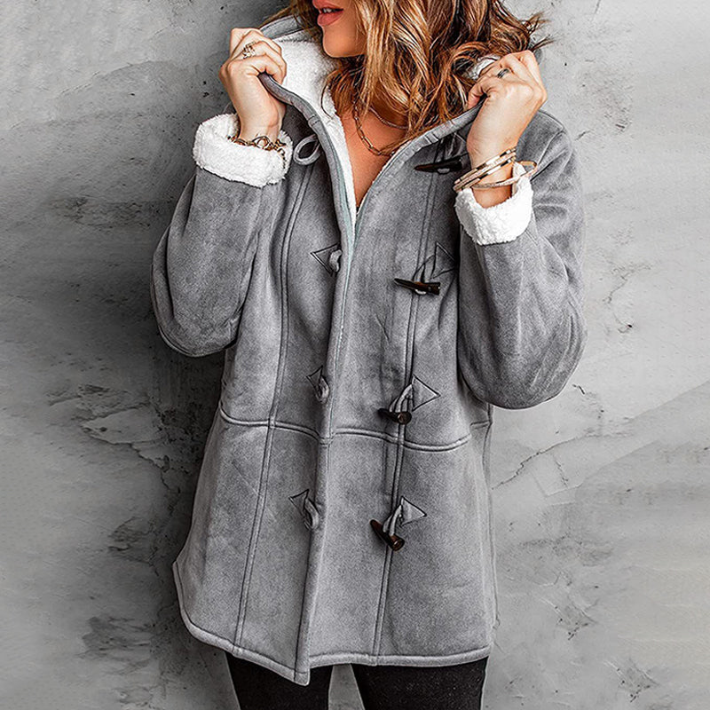 Women's Hooded Suede Coat with Plush Lining
