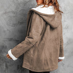 Women's Hooded Suede Coat with Plush Lining