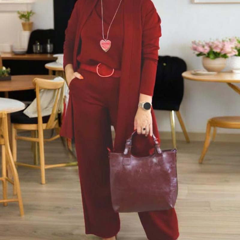 💜 LAST DAY PROMOTION - 50%OFF 💜 Elegant Longline Cardigan & Top & Pants 3-Pieces Set