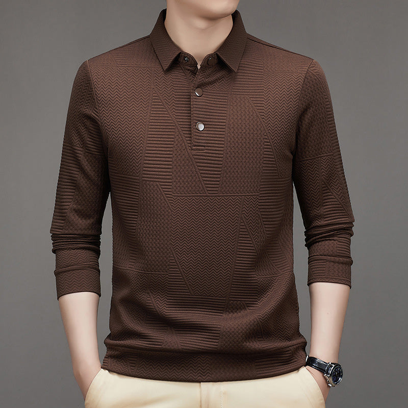 Men's Casual Solid Color Jacquard Lapel Shirt