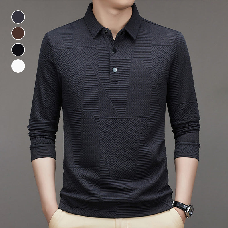 Men's Casual Solid Color Jacquard Lapel Shirt