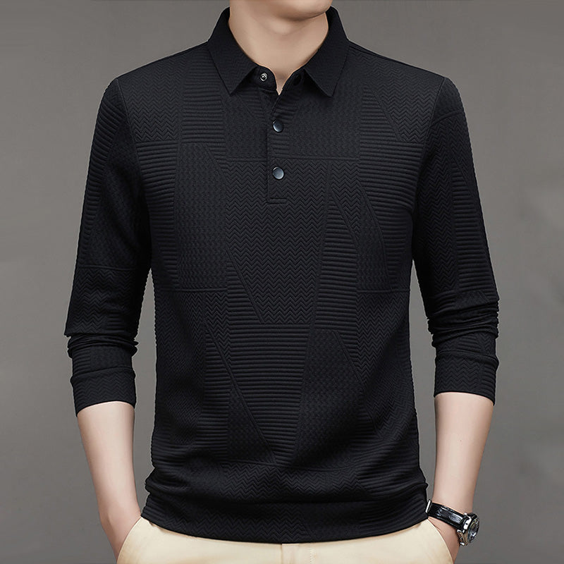 Men's Casual Solid Color Jacquard Lapel Shirt
