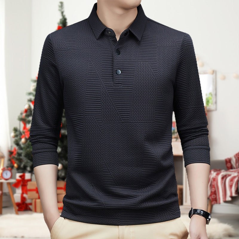 Men's Casual Solid Color Jacquard Lapel Shirt