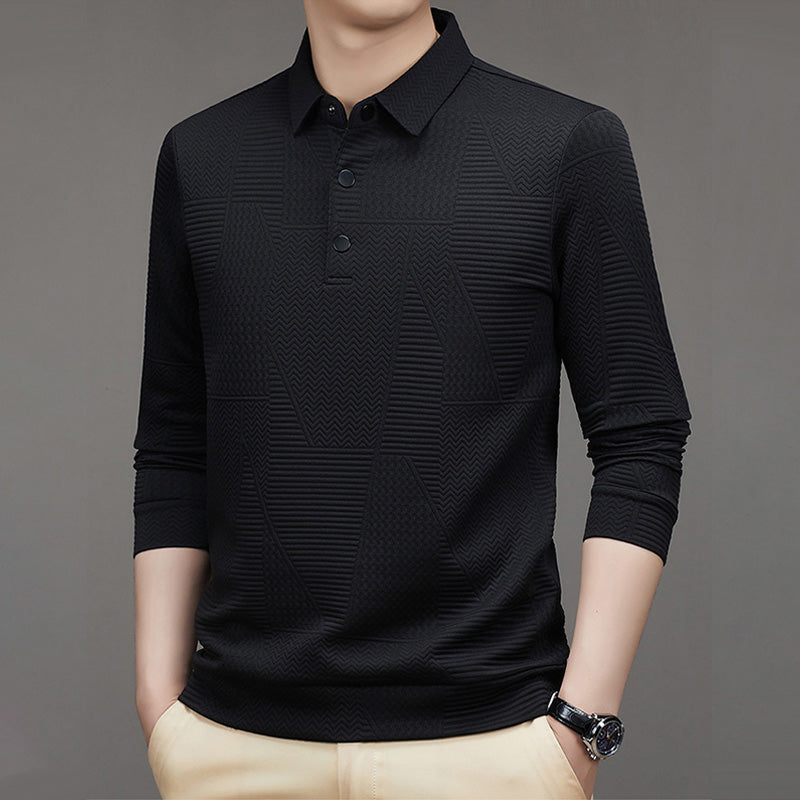 Men's Casual Solid Color Jacquard Lapel Shirt
