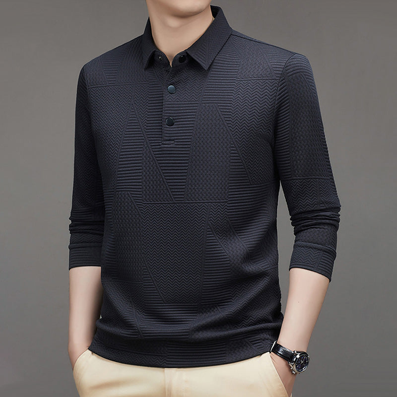 Men's Casual Solid Color Jacquard Lapel Shirt