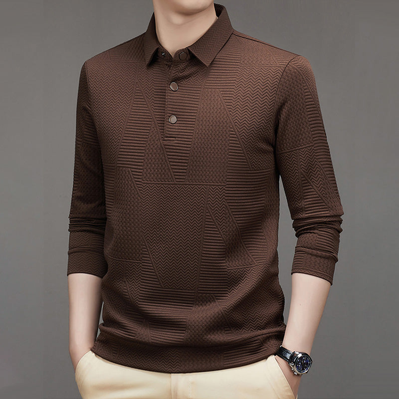 Men's Casual Solid Color Jacquard Lapel Shirt