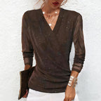🔥Hot Sale Offers-Women's Sparkle Crossover V-Neck Long Sleeve Top