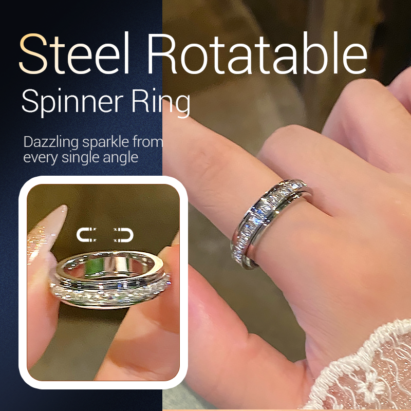 💖Titanium Steel Rotatable Spinner Ring with Zirconia