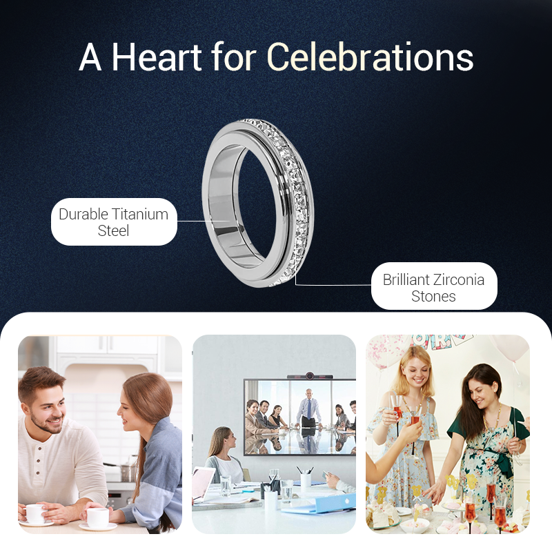 💖Titanium Steel Rotatable Spinner Ring with Zirconia