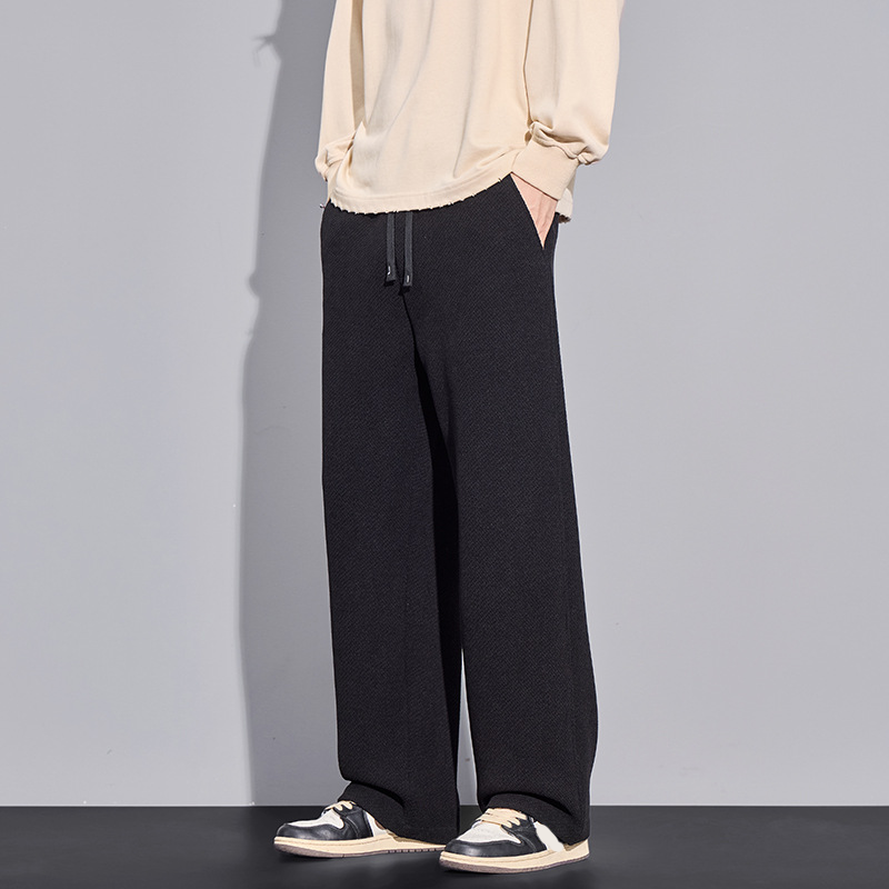 Men's Twill Knit Fleece-Lined Wool-Blend Thermal Drawstring Casual Pants