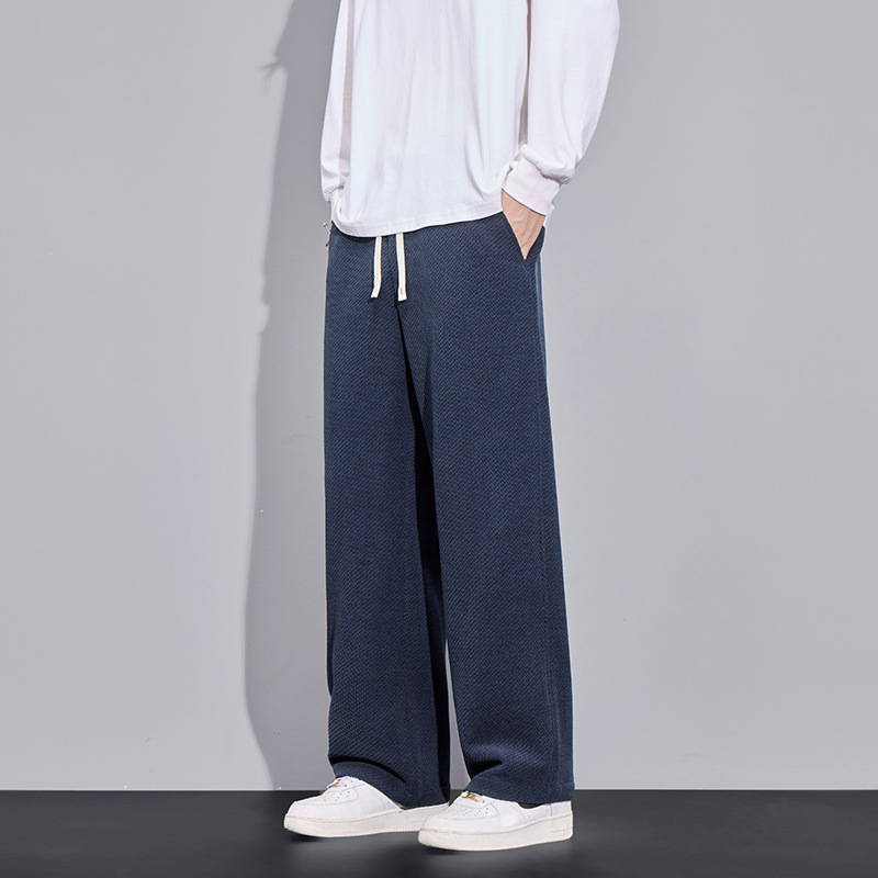 Men's Twill Knit Fleece-Lined Wool-Blend Thermal Drawstring Casual Pants