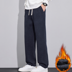 Men's Twill Knit Fleece-Lined Wool-Blend Thermal Drawstring Casual Pants