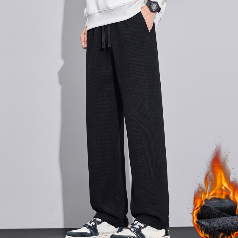 Men's Twill Knit Fleece-Lined Wool-Blend Thermal Drawstring Casual Pants