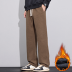 Men's Twill Knit Fleece-Lined Wool-Blend Thermal Drawstring Casual Pants