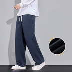 Men's Twill Knit Fleece-Lined Wool-Blend Thermal Drawstring Casual Pants