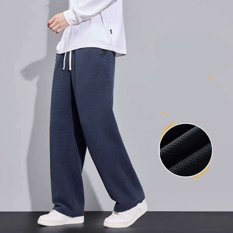 Men's Twill Knit Fleece-Lined Wool-Blend Thermal Drawstring Casual Pants