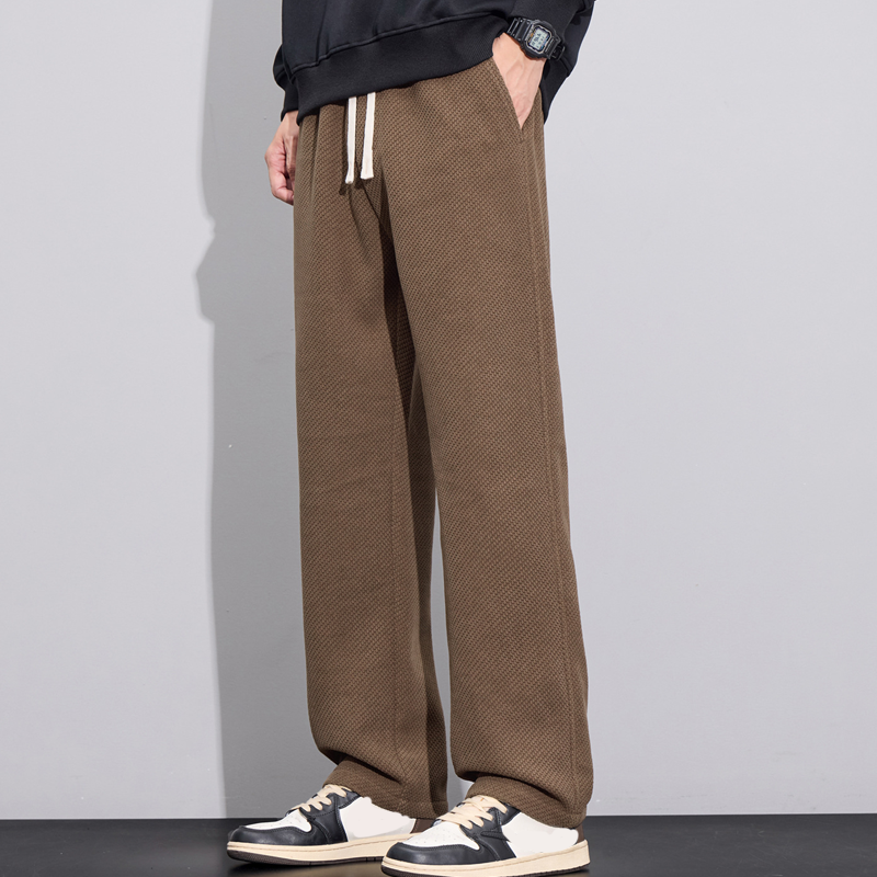 Men's Twill Knit Fleece-Lined Wool-Blend Thermal Drawstring Casual Pants