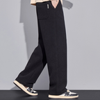 Men's Twill Knit Fleece-Lined Wool-Blend Thermal Drawstring Casual Pants