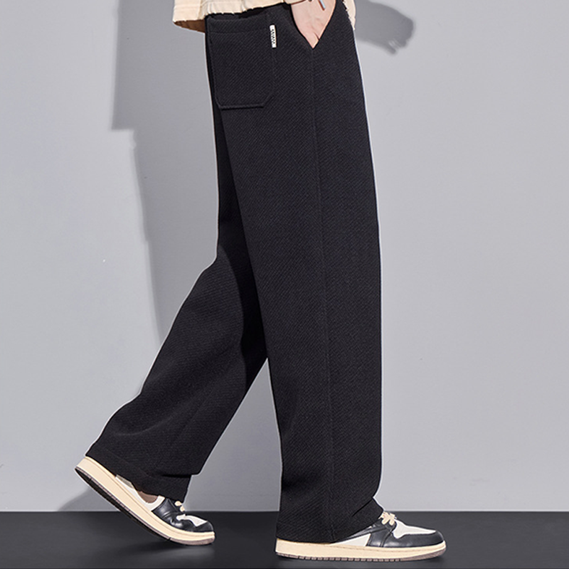 Men's Twill Knit Fleece-Lined Wool-Blend Thermal Drawstring Casual Pants