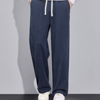Men's Twill Knit Fleece-Lined Wool-Blend Thermal Drawstring Casual Pants