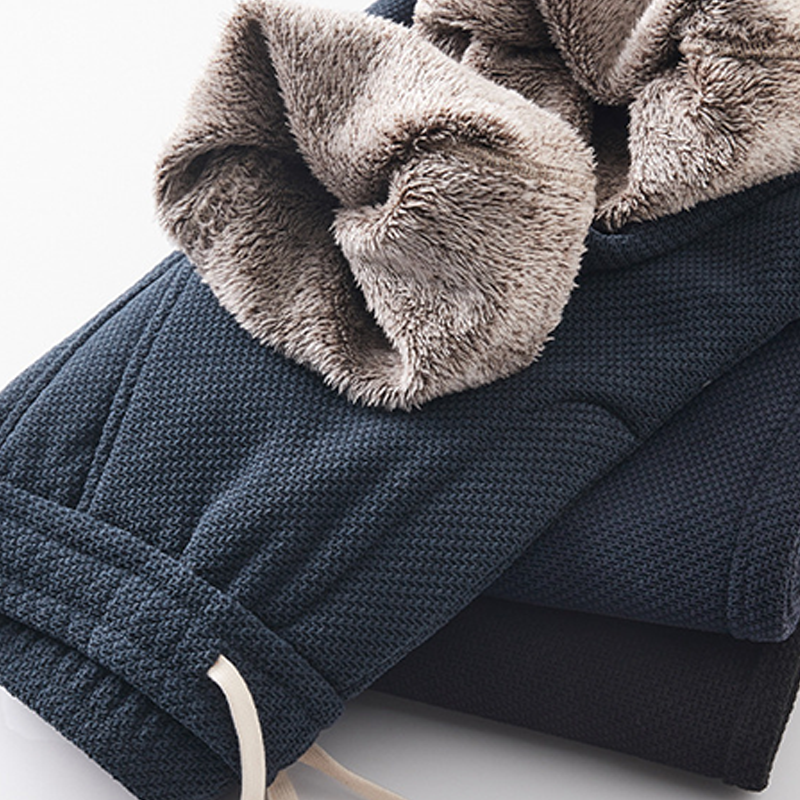 Men's Twill Knit Fleece-Lined Wool-Blend Thermal Drawstring Casual Pants