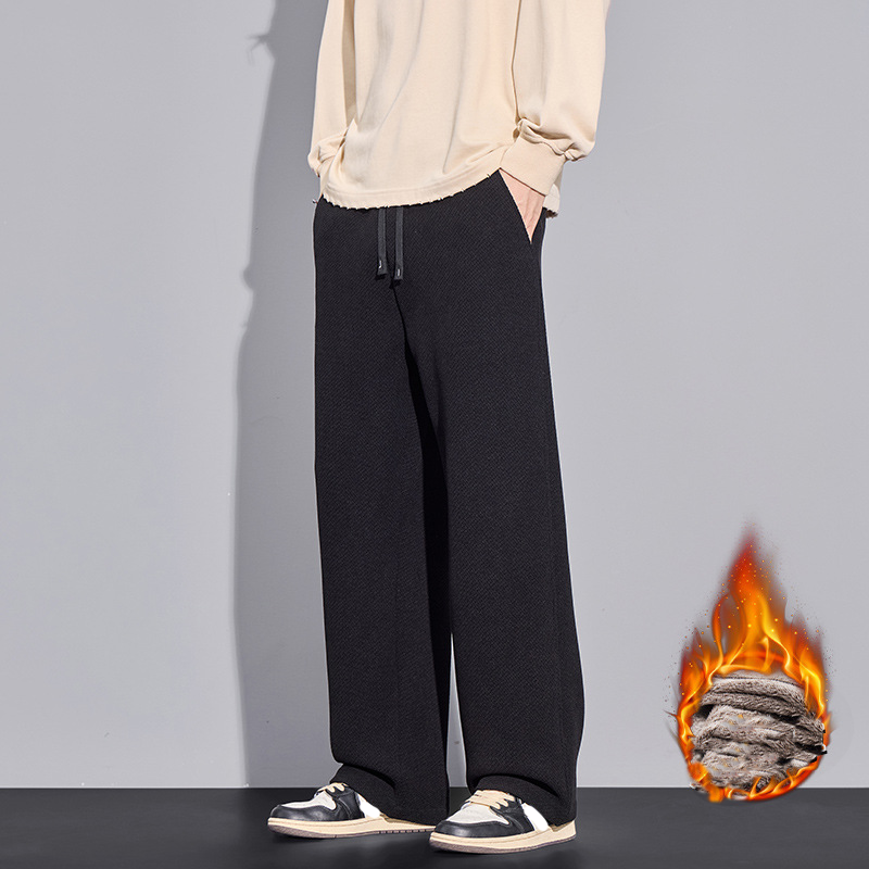 Men's Twill Knit Fleece-Lined Wool-Blend Thermal Drawstring Casual Pants