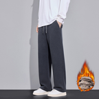 Men's Twill Knit Fleece-Lined Wool-Blend Thermal Drawstring Casual Pants
