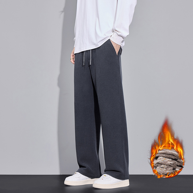 Men's Twill Knit Fleece-Lined Wool-Blend Thermal Drawstring Casual Pants