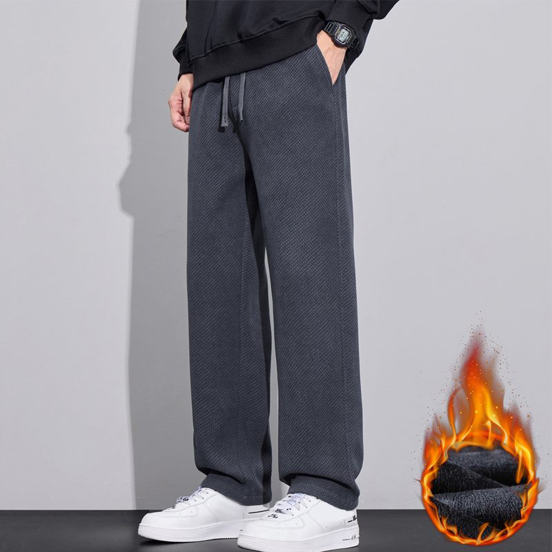 Men's Twill Knit Fleece-Lined Wool-Blend Thermal Drawstring Casual Pants