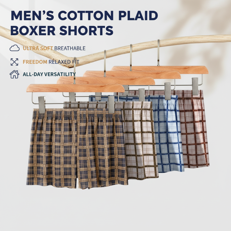 Men's 100% Cotton Plaid Antibacterial Relaxed-Fit Boxer Briefs