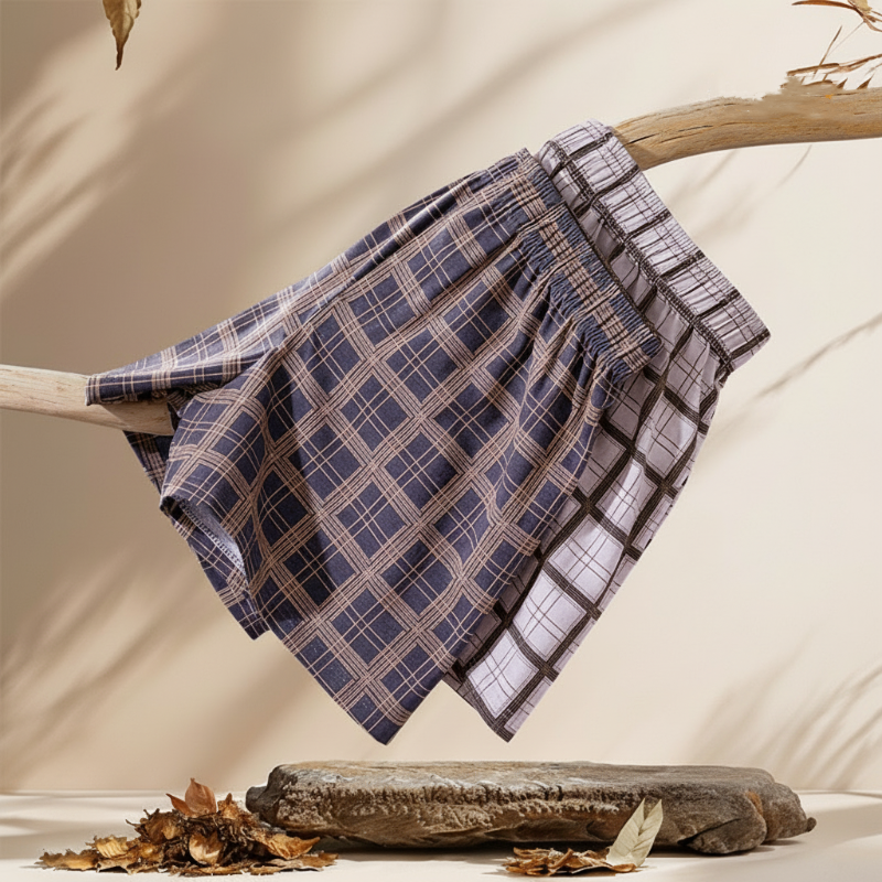 Men's 100% Cotton Plaid Antibacterial Relaxed-Fit Boxer Briefs