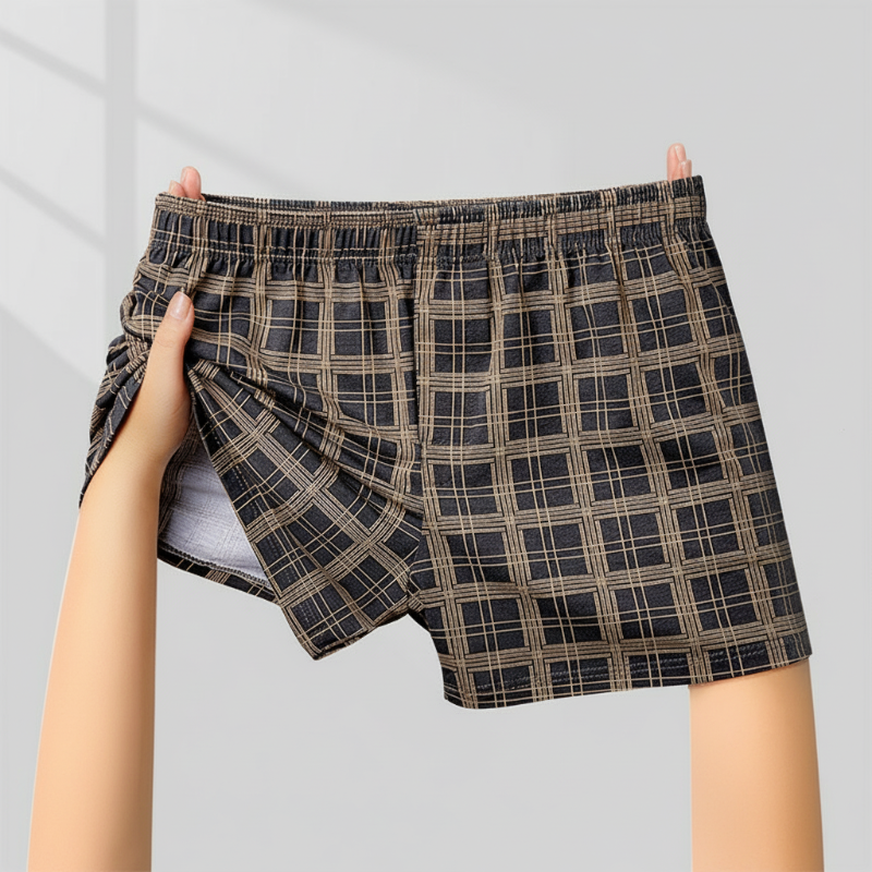 Men's 100% Cotton Plaid Antibacterial Relaxed-Fit Boxer Briefs