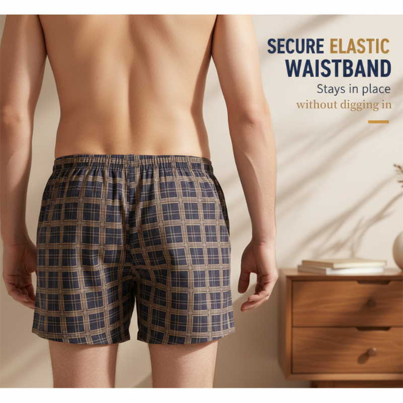 Men's 100% Cotton Plaid Antibacterial Relaxed-Fit Boxer Briefs