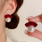 Christmas Flash Sale⚡ Buy 1 Get 1 Free 🦪Retro Velvet-Bow Faux Pearl Stud Earrings