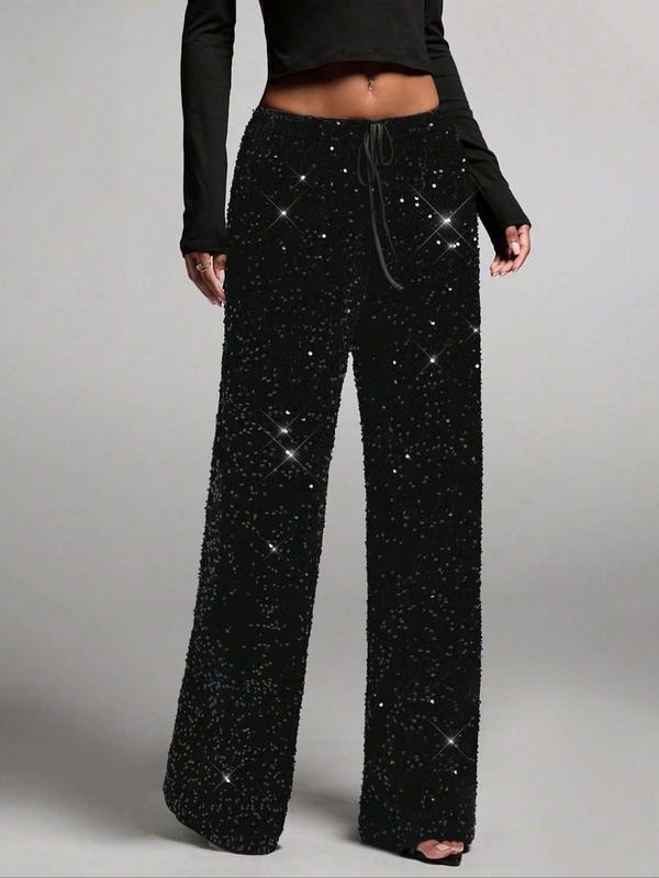 🎄Today's 60% Off Sale🎉Women's Sequin Sparkle Wide Leg Pants with Elastic Waistband