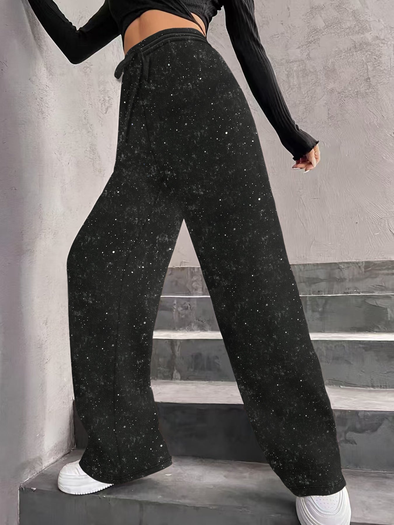 🎄Today's 60% Off Sale🎉Women's Sequin Sparkle Wide Leg Pants with Elastic Waistband