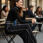 Women's High-Neck Tops & Wide-Leg Pants 2-Piece Set