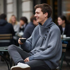 Unisex Casual Ribbed Sweater with Detachable Scarf