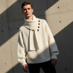 Unisex Casual Ribbed Sweater with Detachable Scarf