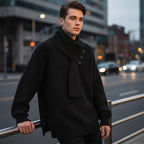 Unisex Casual Ribbed Sweater with Detachable Scarf