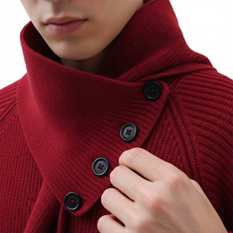 Unisex Casual Ribbed Sweater with Detachable Scarf