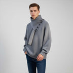 Unisex Casual Ribbed Sweater with Detachable Scarf