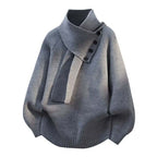 Unisex Casual Ribbed Sweater with Detachable Scarf