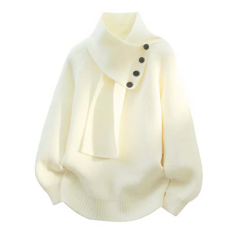 Unisex Casual Ribbed Sweater with Detachable Scarf
