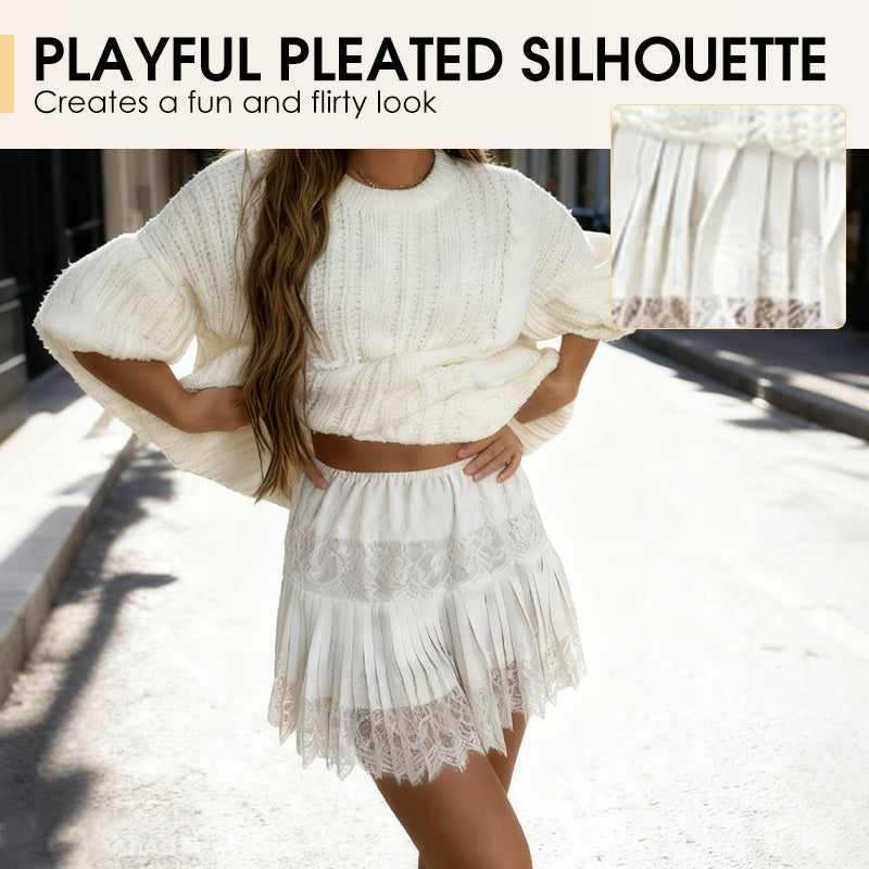 ✨🔥Women Lace Skirt Slip Ruffle Pleated Layered Y2k Flowy Mini Skirts Streetwear🎁