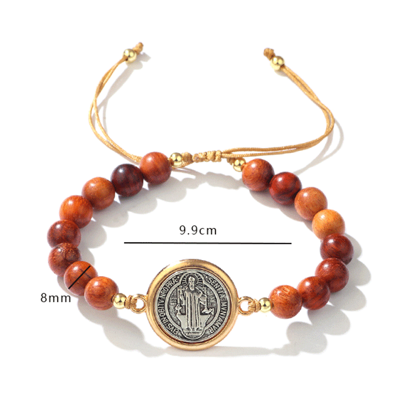 🛡️A Guardian's Companion✨Natural Wooden Bead St. Benedict Bracelet🎁Adjustable, Suitable for Both Men and Women